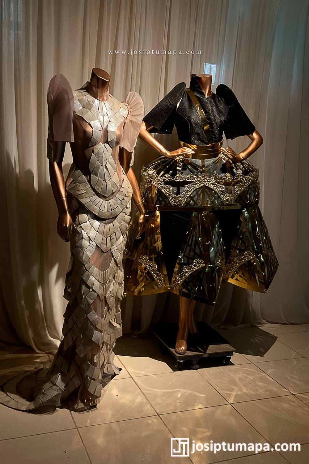 Made-to-order modern terno dresses with butterfly sleeves and contemporary Filipiniana design
