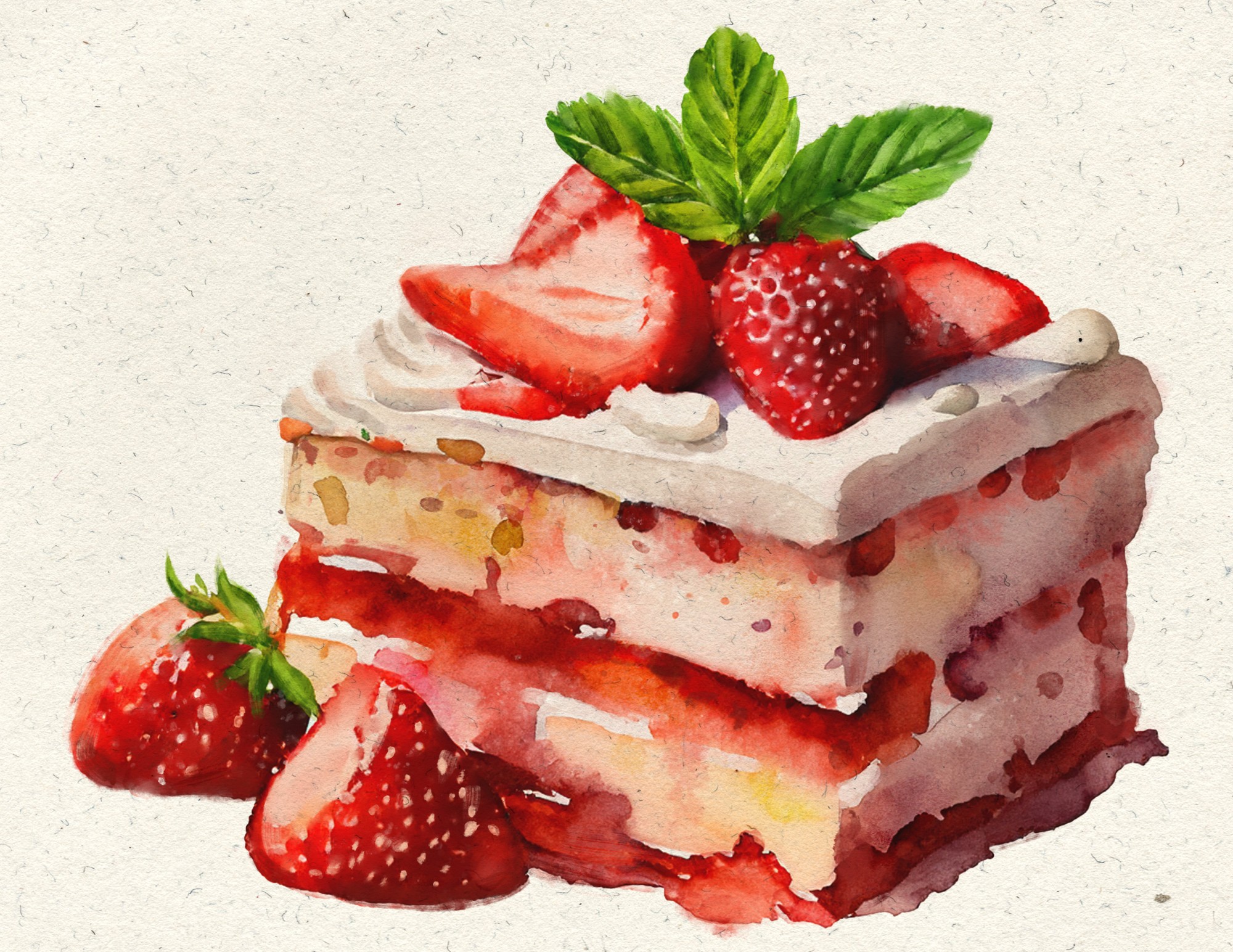 digital-painting-strawberry-shortcake-watercolor-render-practice
