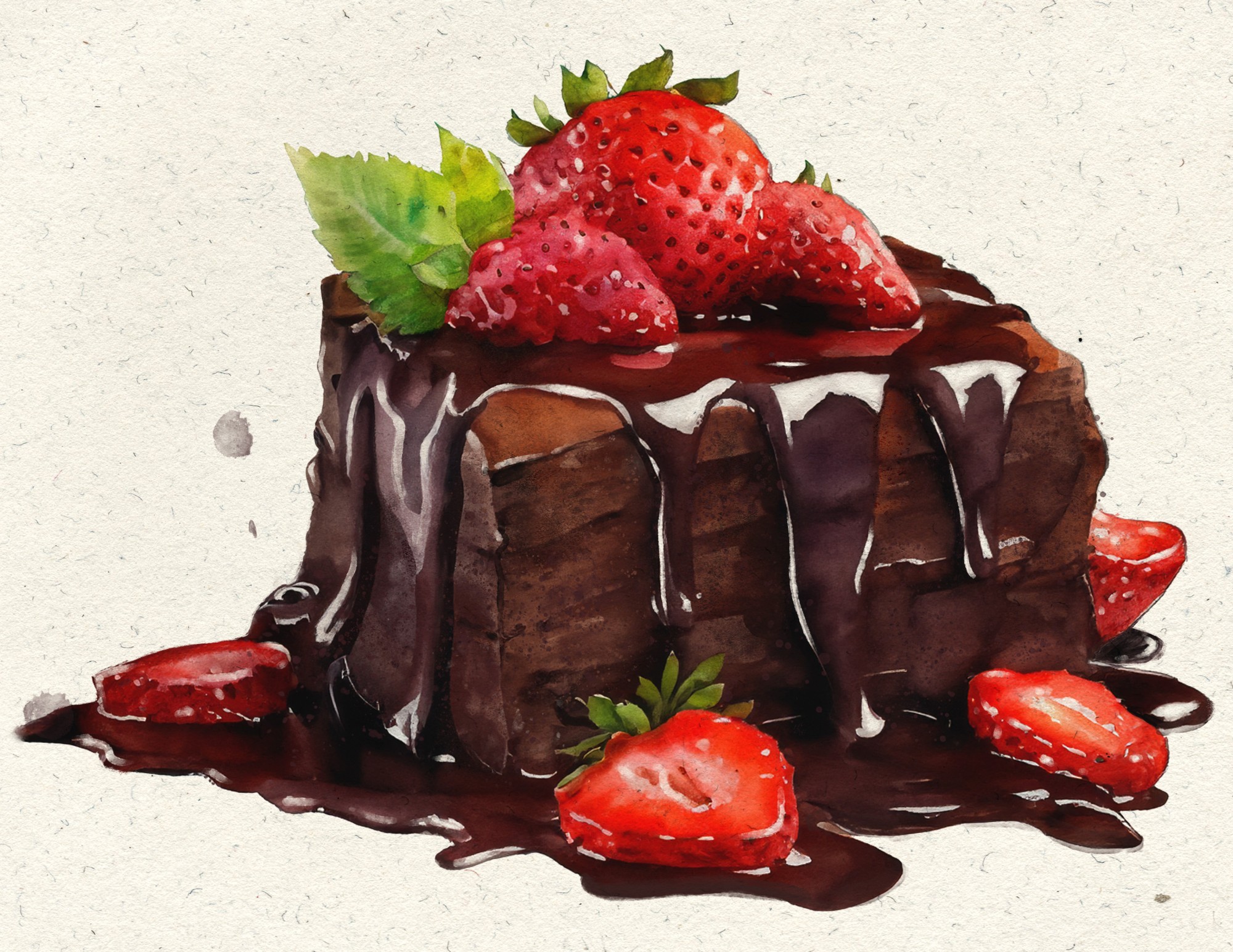 digital-painting-chocolate-cake-with-strawberry-watercolor-render-practice